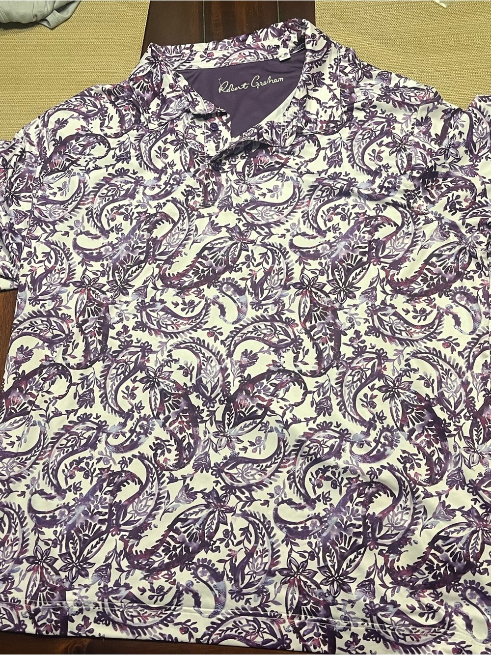 Robert Graham White Polo with Purple Paisley Print 3xl